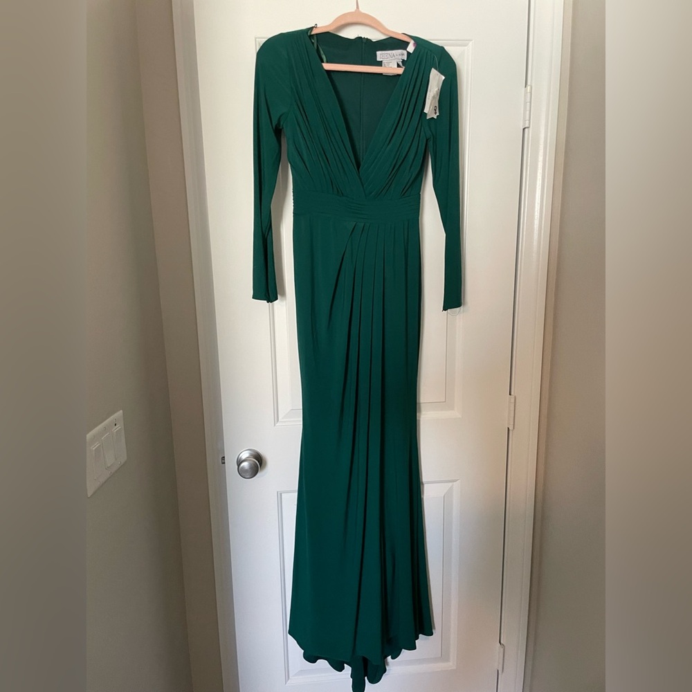 Emerald Long Sleeve V-Neck Wrap Gown